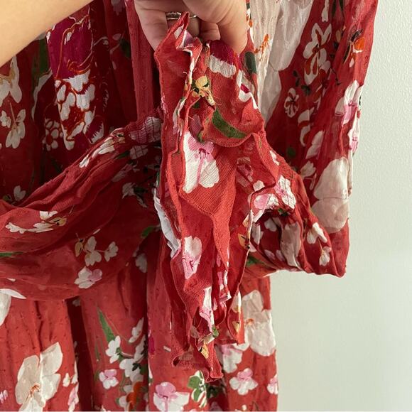 byTiMo | Women’s Chiffon Floral Botanical Rust Red Mini Shift Dress Mock-neck L - Picture 6 of 9